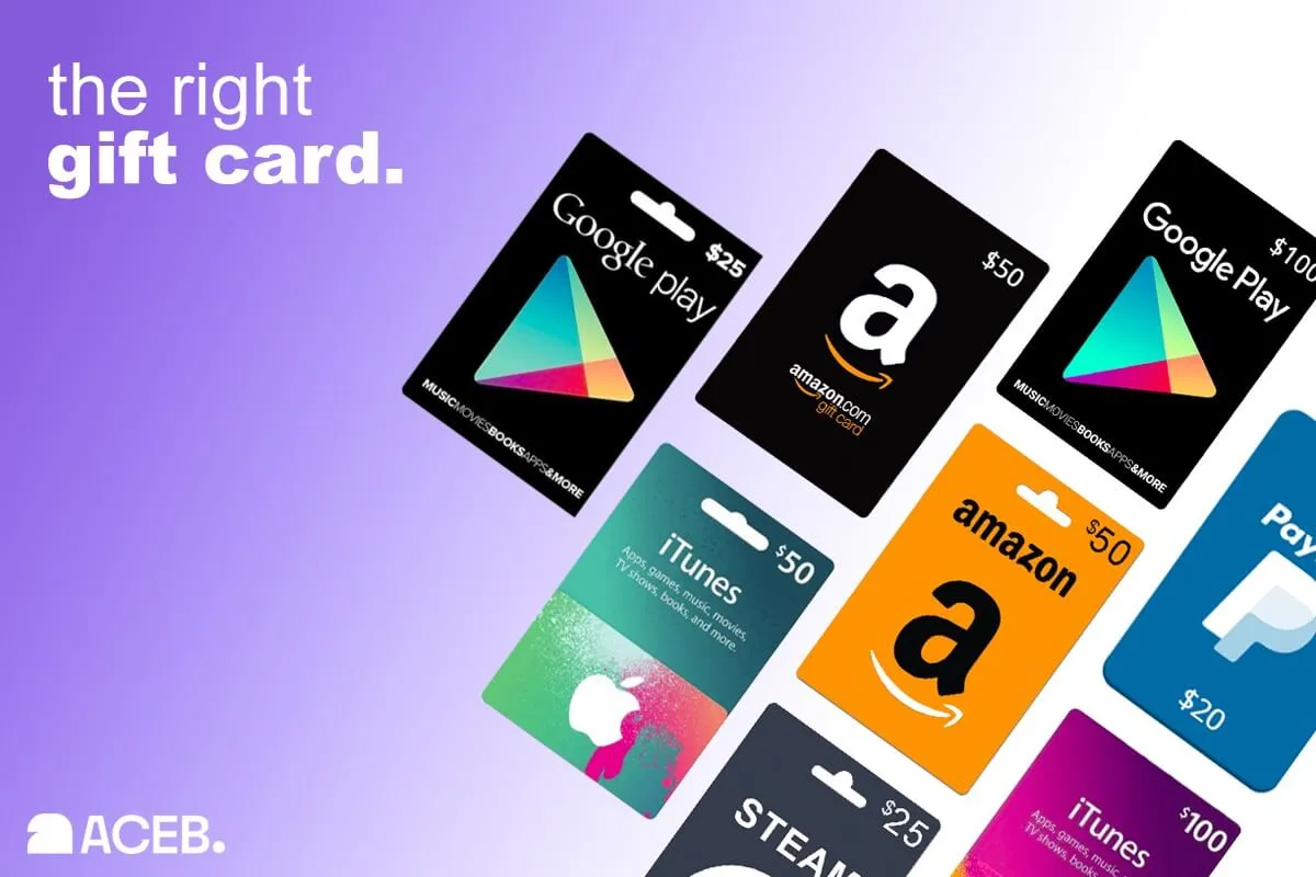Buy digital gift cards with cryptocurrency for Google Play, Amazon, iTunes and Steam on ACEB