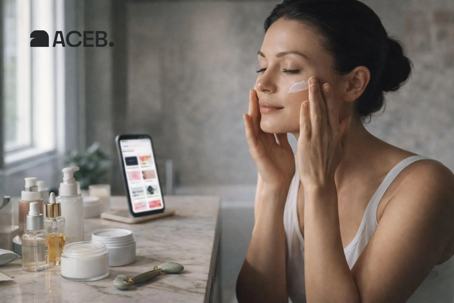 woman applying skincare products during a self care routine representing beauty and personal care spending