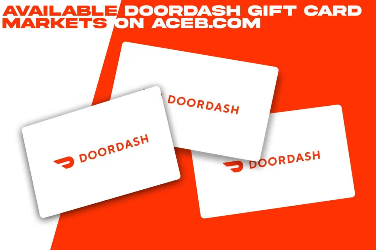 DoorDash gift cards displayed with text about available markets on ACEB.com