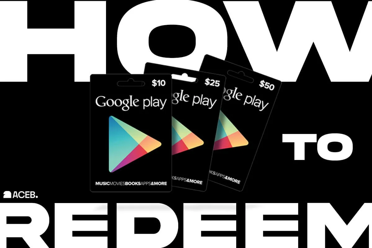 Google Play gift cards showing how to redeem codes for apps games and digital content
