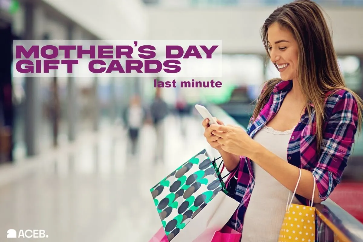 Woman shopping online for last-minute Mother’s Day gift cards