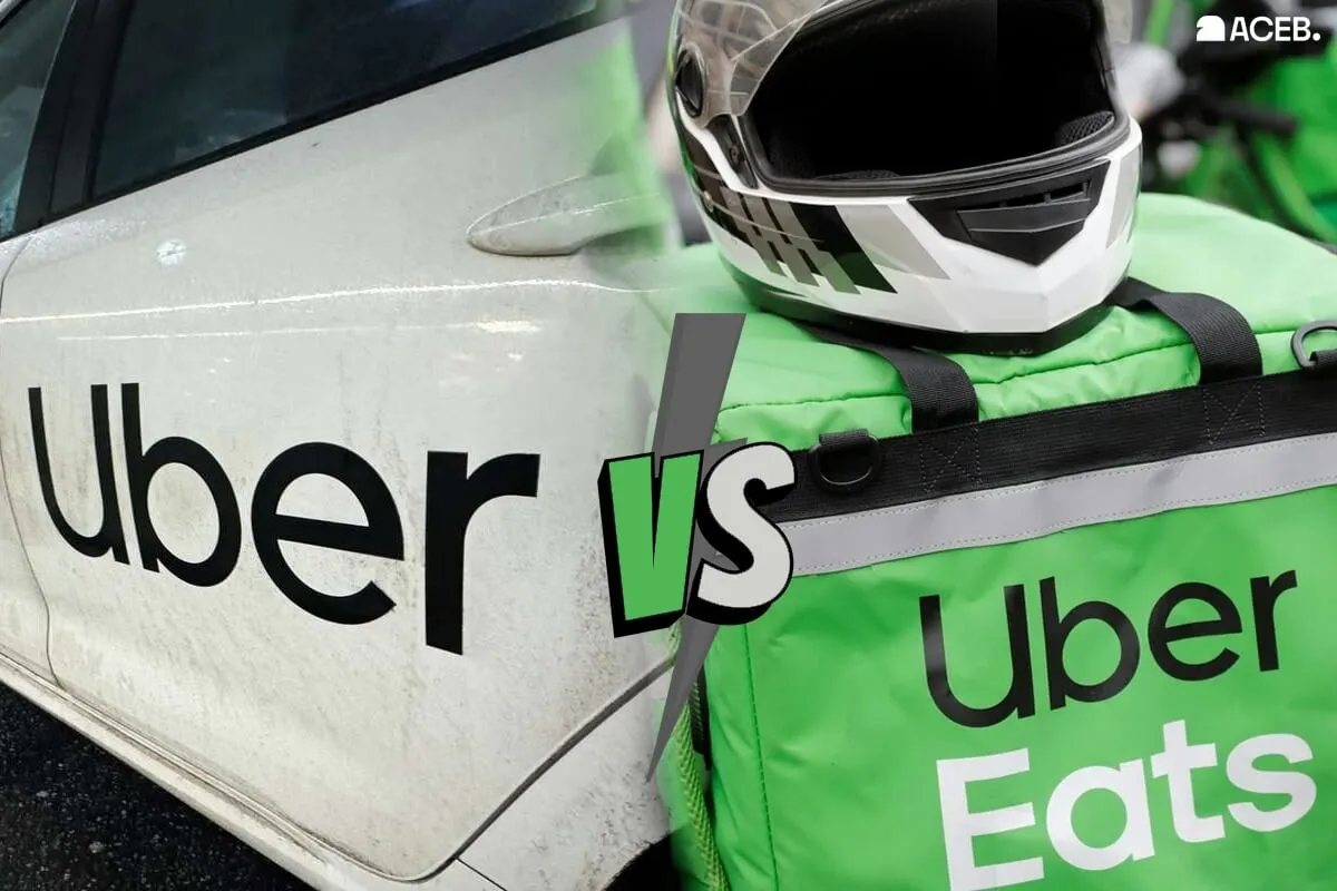 Uber versus Uber Eats visual comparison for rides and food delivery gift cards.