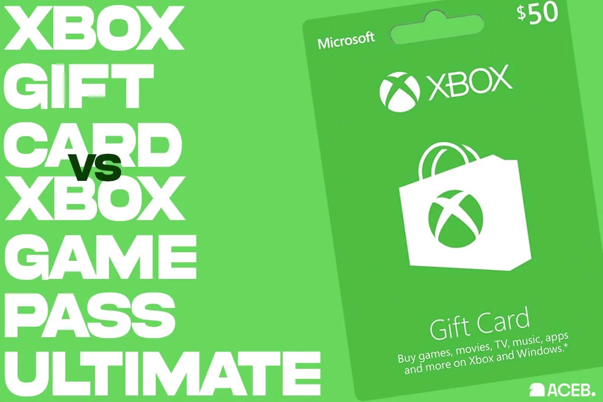 Xbox gift card vs Xbox Game Pass Ultimate comparison showing account balance versus subscription